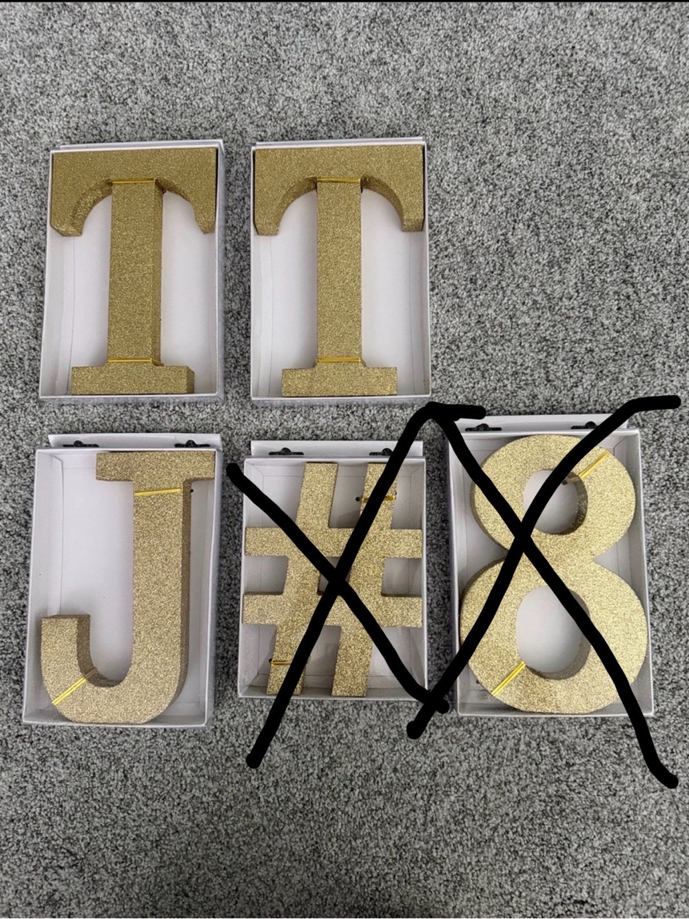 Gold Glitter Letter & Number Set - J, T, #, 8